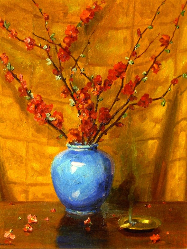 Jean Mannheim - Blaue Vase und Blueten - Blue Vase and Blossoms - zum Schließen ins Bild klicken